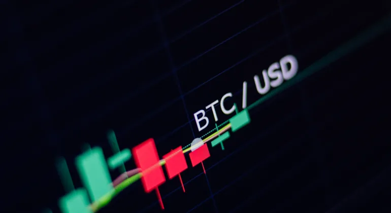 Bitcoin exchange screen of trading information. Blockchain technology of Crypto concept, Business and market trade concept. BTC USD trade